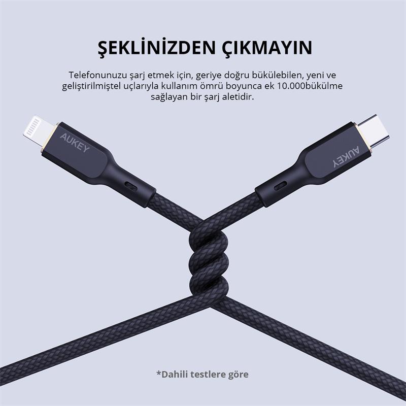 resimler/genel/AUKEY CB-NCL1-BK NAYLON ÖRGÜLÜ 3A 480MBPS TYPE-C LIGHTNING KABLOSU 1.8MT