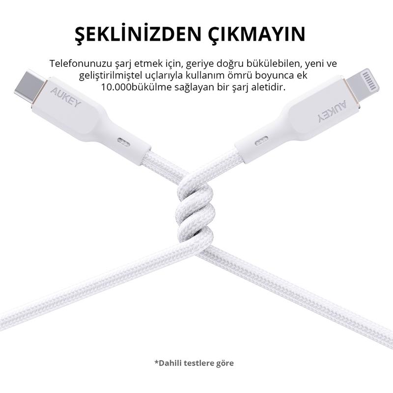 resimler/genel/AUKEY CB-NCL1-WH NAYLON ÖRGÜLÜ 3A 480MBPS TYPE-C LIGHTNING KABLOSU 1.8MT
