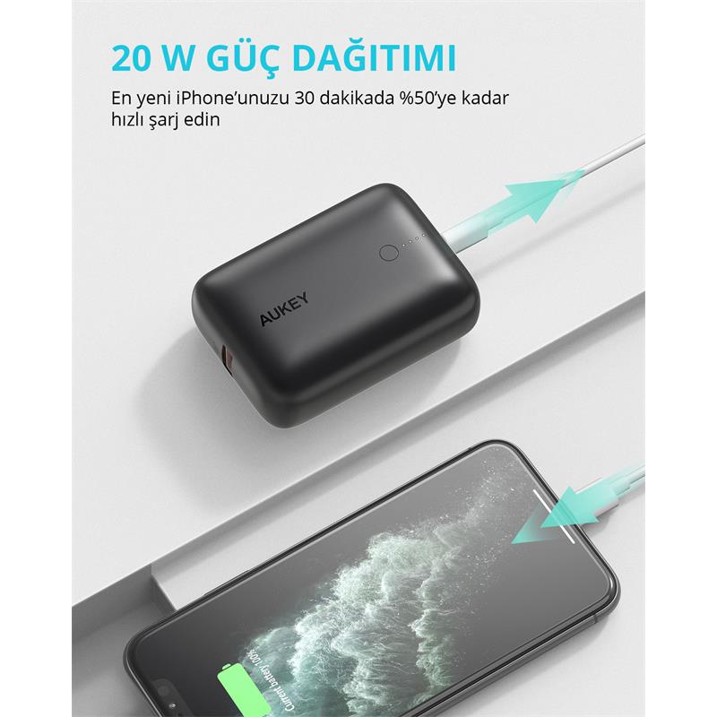 resimler/genel/AUKEY PB-N83S-BK 22.5W SCP 18W PD VE QC 3.0 10000 MAH PD MİNİ TYPE-C POWERBANK
