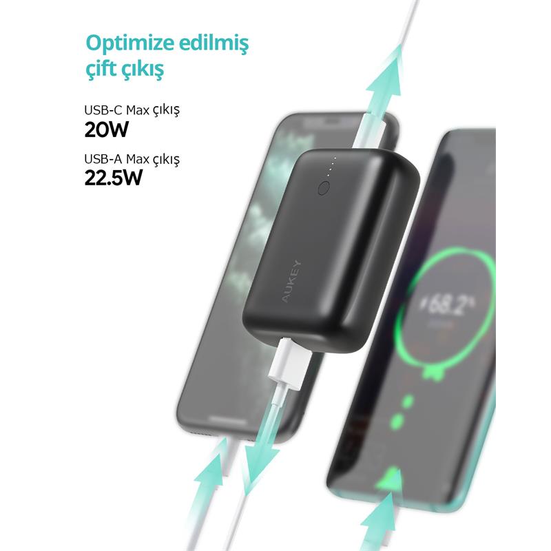resimler/genel/AUKEY PB-N83S-BK 22.5W SCP 18W PD VE QC 3.0 10000 MAH PD MİNİ TYPE-C POWERBANK
