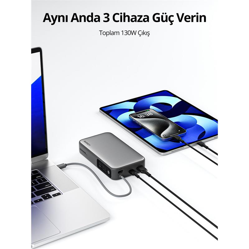 resimler/genel/AUKEY PB-Y48-GY 100W 20000 MAH PD DAHİLİ TYPE-C KABLOLU POWERBANK