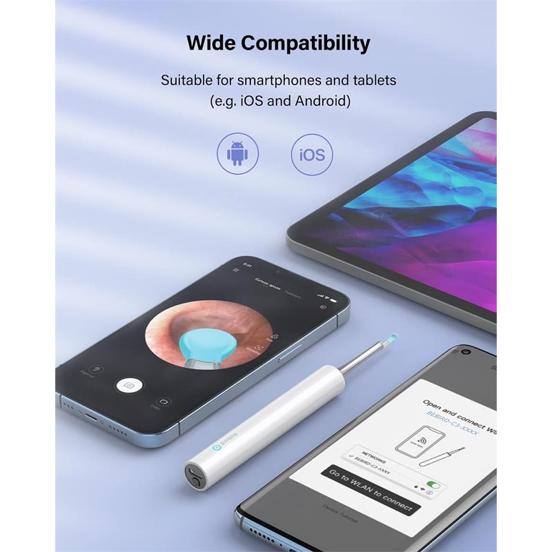 resimler/genel/BEBIRD T5 3MP KAMERA 3.5MM LENS ŞARJLI WIFI GÖRÜNTÜLÜ KULAK TEMİZLEYİCİ BEYAZ RENK