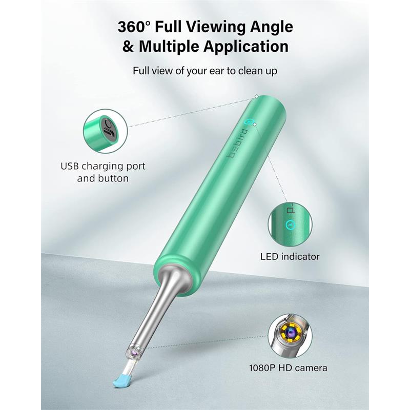 resimler/genel/BEBIRD T5 3MP KAMERA 3.5MM LENS ŞARJLI WIFI GÖRÜNTÜLÜ KULAK TEMİZLEYİCİ YEŞİL RENK