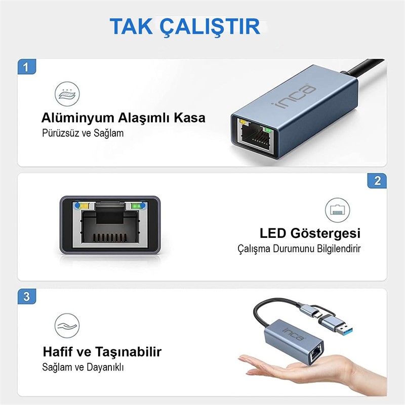 resimler/genel/INCA IUTP-01T USB 3.0 TYPE-C 3.1 ETHERNET RJ45 1000MBPS ALUMINYUM KASA