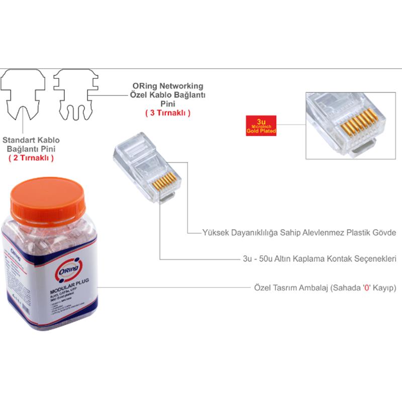 resimler/genel/ORING MPC6U3 CAT6 PLUG U/UTP RJ45 ALTIN UÇ KONNEKTÖR 100 LÜ PAKET