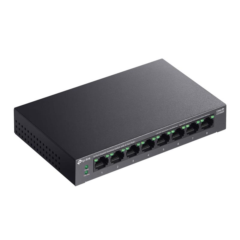 resimler/genel/TP-LINK LS108GP 8 PORT GIGABIT + RJ45 62W 250 METRE POE MESAFE METAL KASA