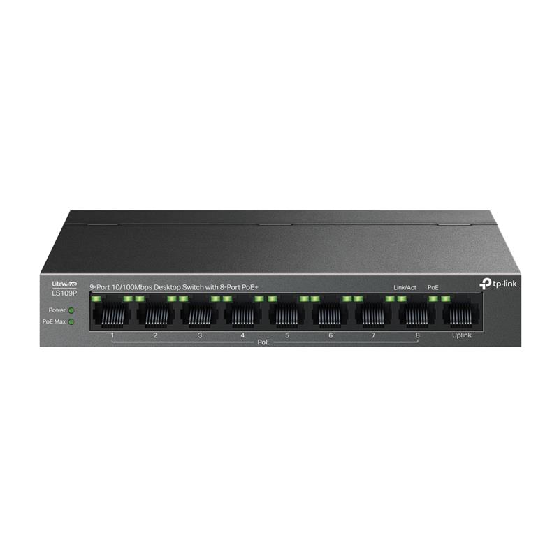 resimler/genel/TP-LINK LS109P 8 PORT 10/100 +1 PORT RJ45 UPLINK 63W 250 METRE POE MESAFE METAL KASA SWITCH